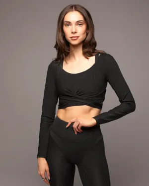 Ambient Ribbed Wrap Top | Black MICHI