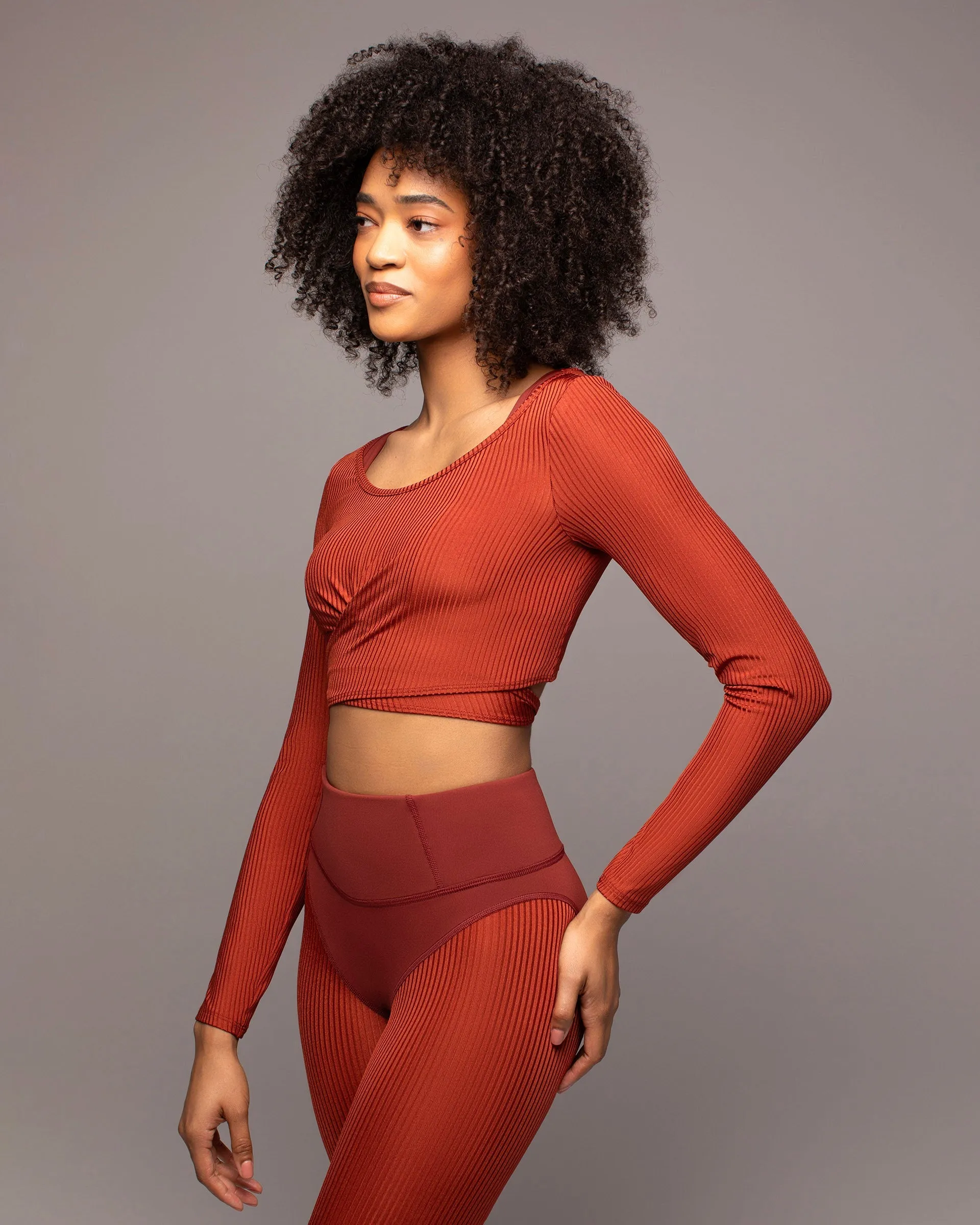 Ambient Ribbed Wrap Top | Terracotta MICHI