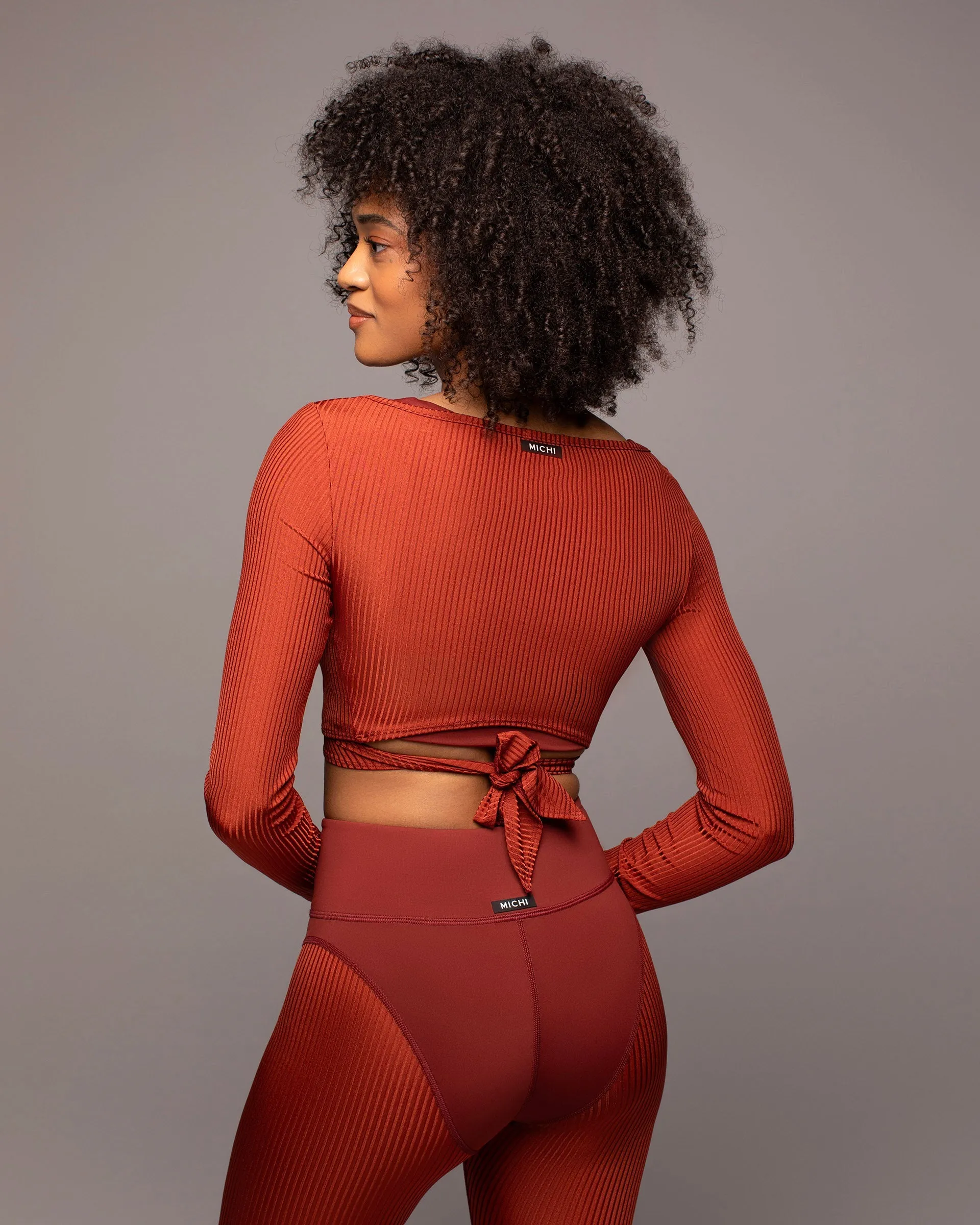 Ambient Ribbed Wrap Top | Terracotta MICHI