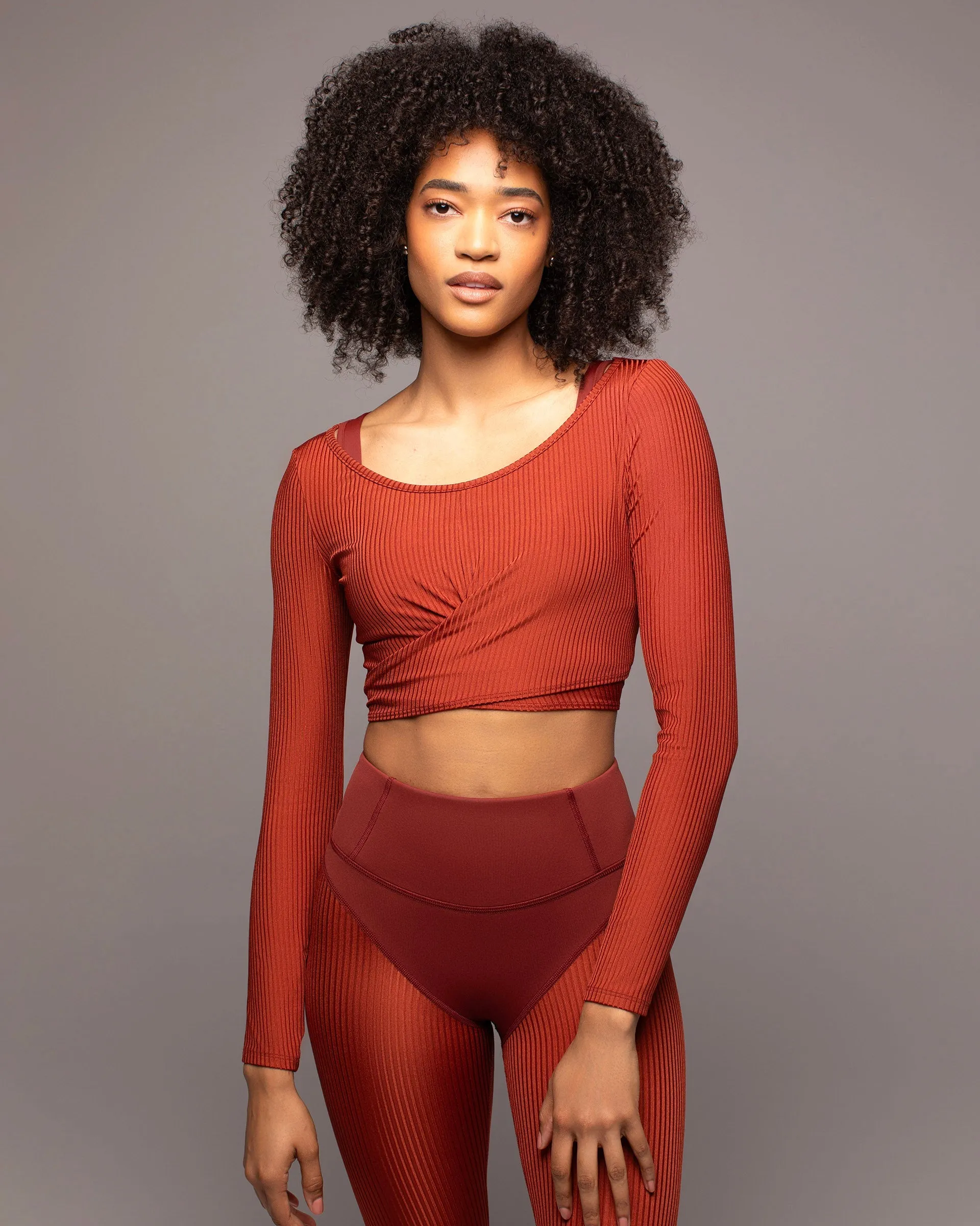 Ambient Ribbed Wrap Top | Terracotta MICHI