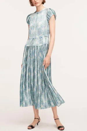 Astera Fleur Pleated Puffed Sleeve Dress | Astera Fleur Turquoise Combo REBECCA TAYLOR