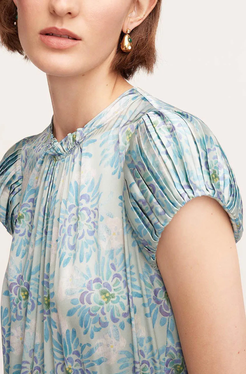 Astera Fleur Pleated Puffed Sleeve Dress | Astera Fleur Turquoise Combo REBECCA TAYLOR
