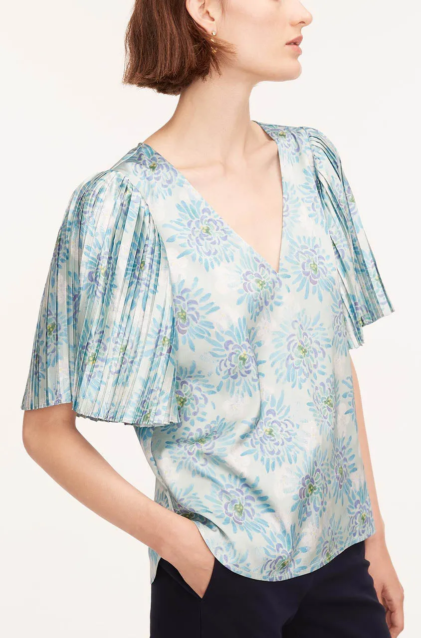 Astera Fleur Pleated Sleeve Blouse | Astera Fleur Turquoise Combo REBECCA TAYLOR