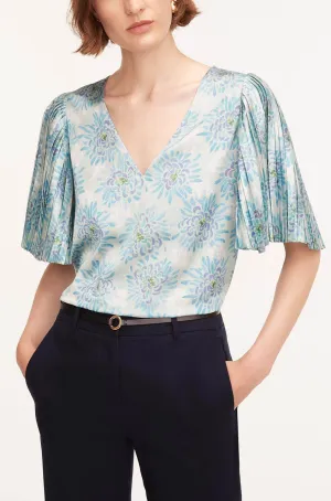 Astera Fleur Pleated Sleeve Blouse | Astera Fleur Turquoise Combo REBECCA TAYLOR