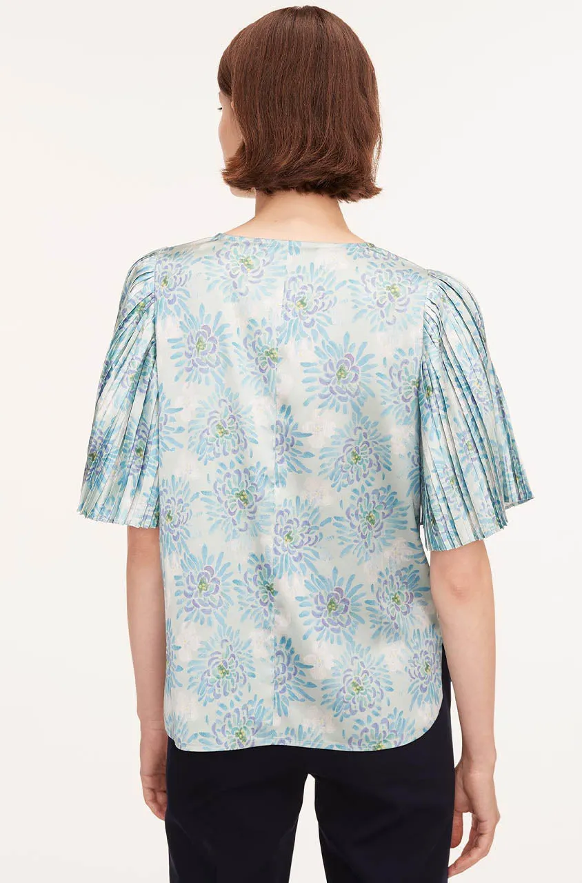 Astera Fleur Pleated Sleeve Blouse | Astera Fleur Turquoise Combo REBECCA TAYLOR