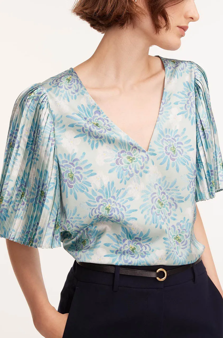 Astera Fleur Pleated Sleeve Blouse | Astera Fleur Turquoise Combo REBECCA TAYLOR