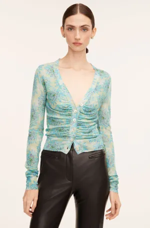 Astera Fleur Ruched Cardigan | Astera Fleur Turquoise Combo REBECCA TAYLOR