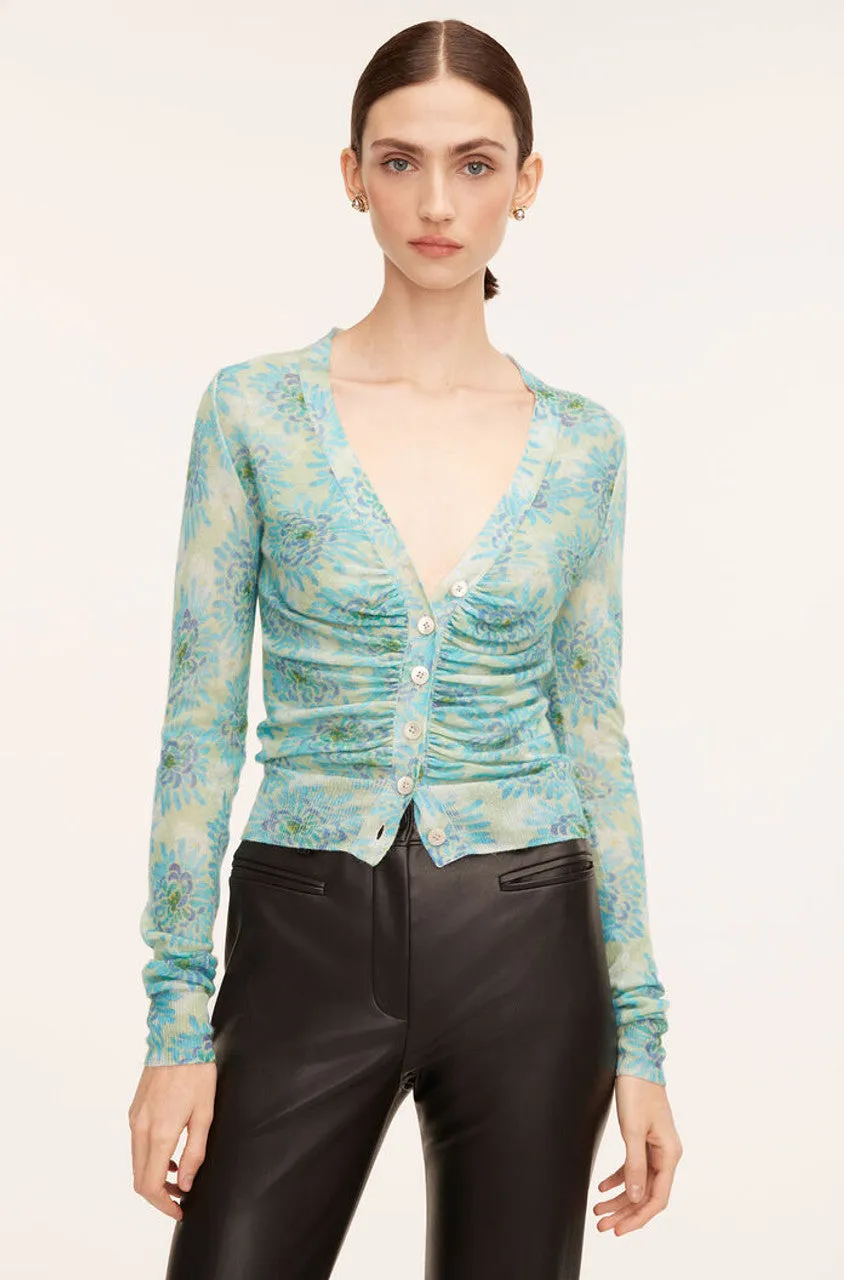 Astera Fleur Ruched Cardigan | Astera Fleur Turquoise Combo REBECCA TAYLOR