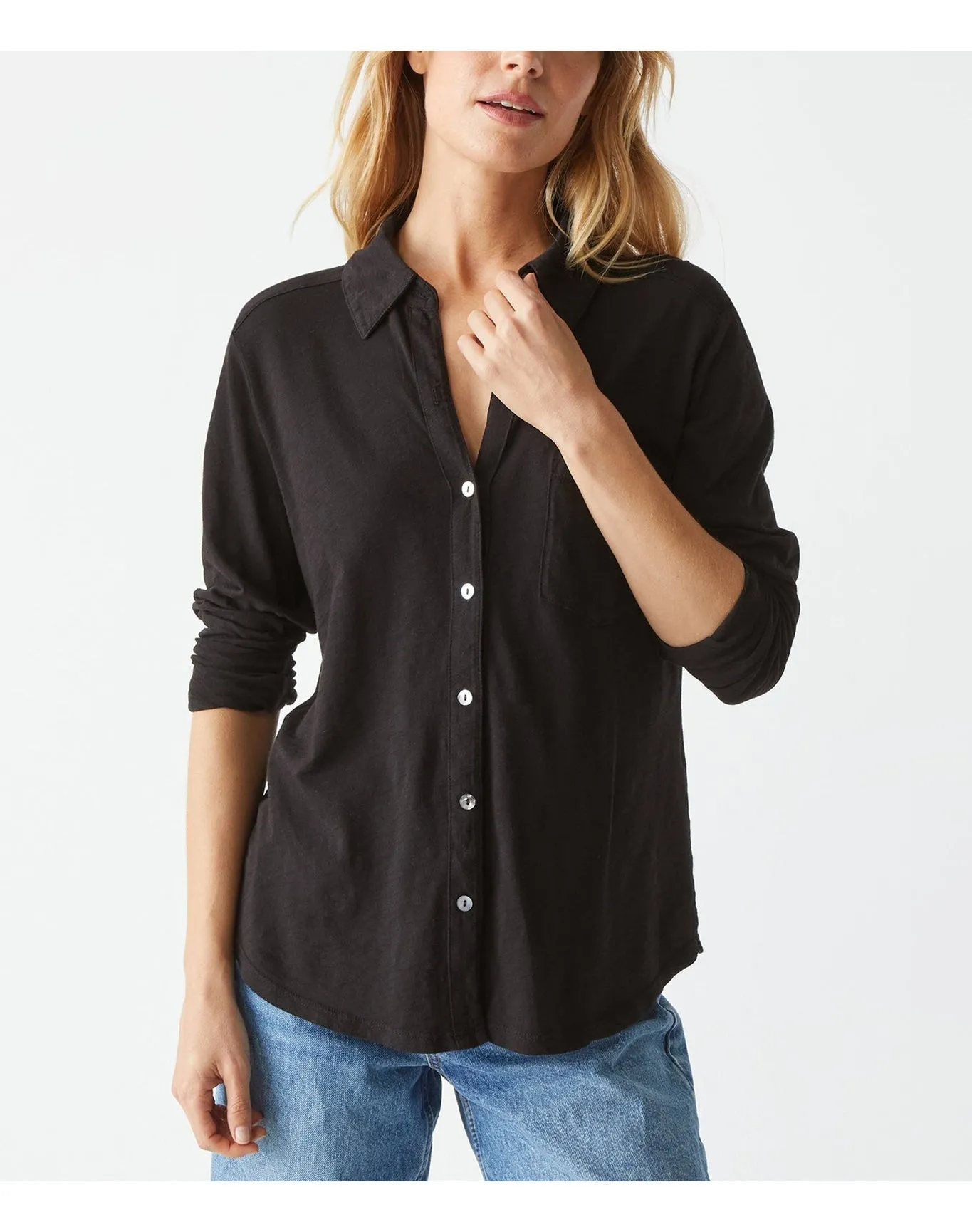 Ayla Button Down Knit Shirt | Black MICHAEL STARS