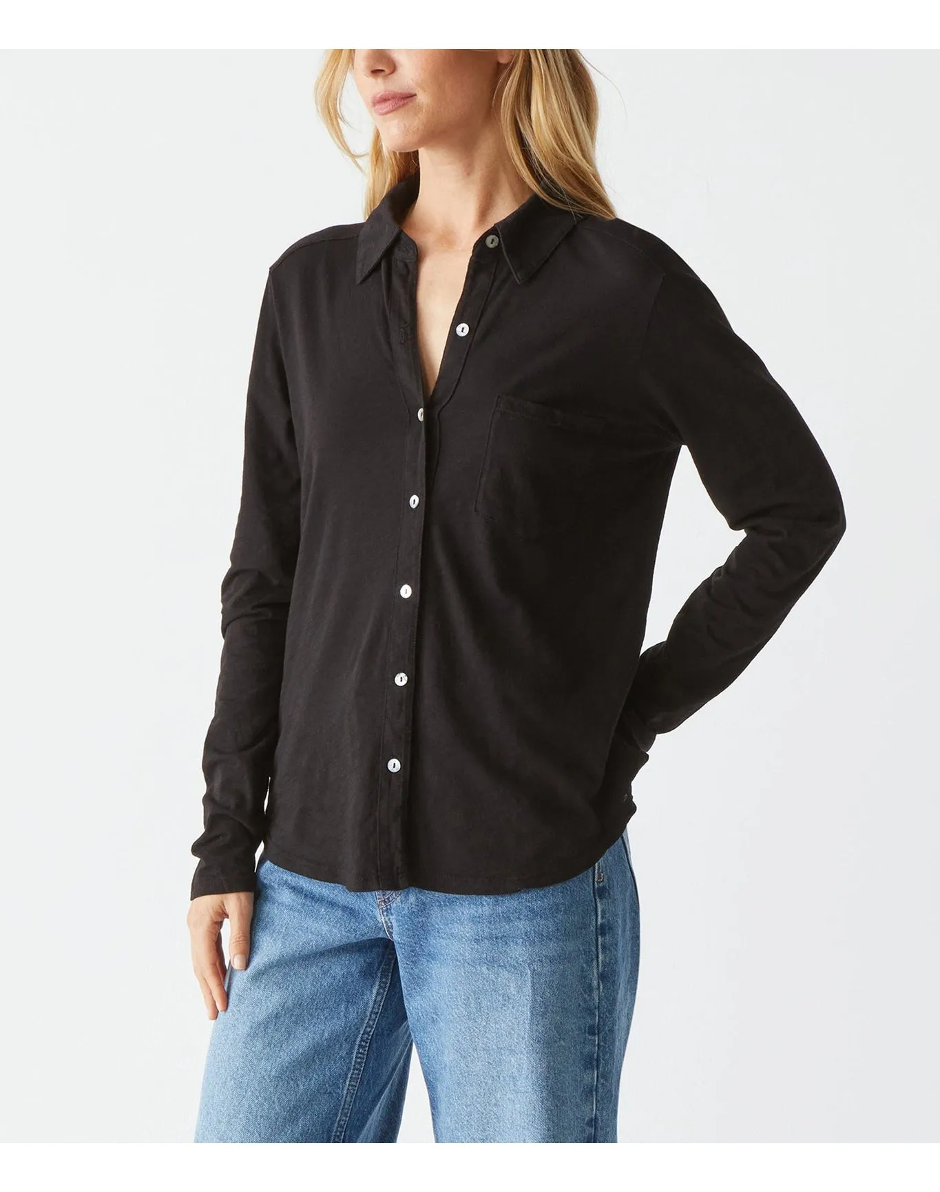 Ayla Button Down Knit Shirt | Black MICHAEL STARS