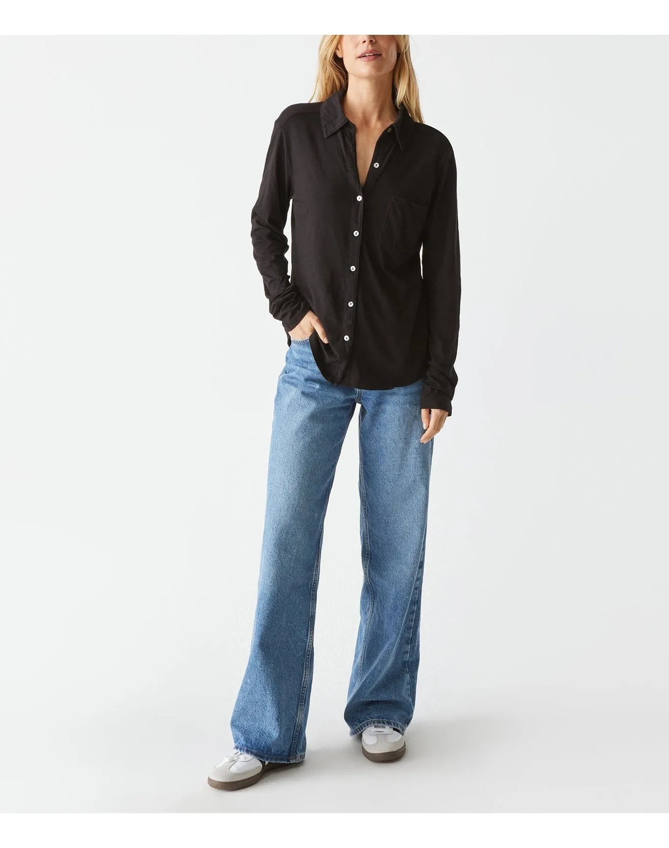 Ayla Button Down Knit Shirt | Black MICHAEL STARS