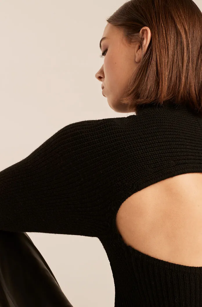 Backless Mock Neck | Black REBECCA TAYLOR