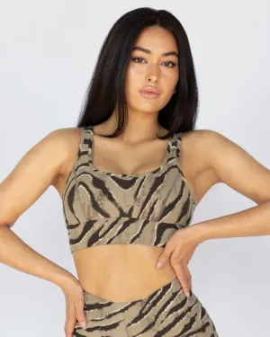 Basal Tiger Print Longline Bra | Desert Sand MICHI