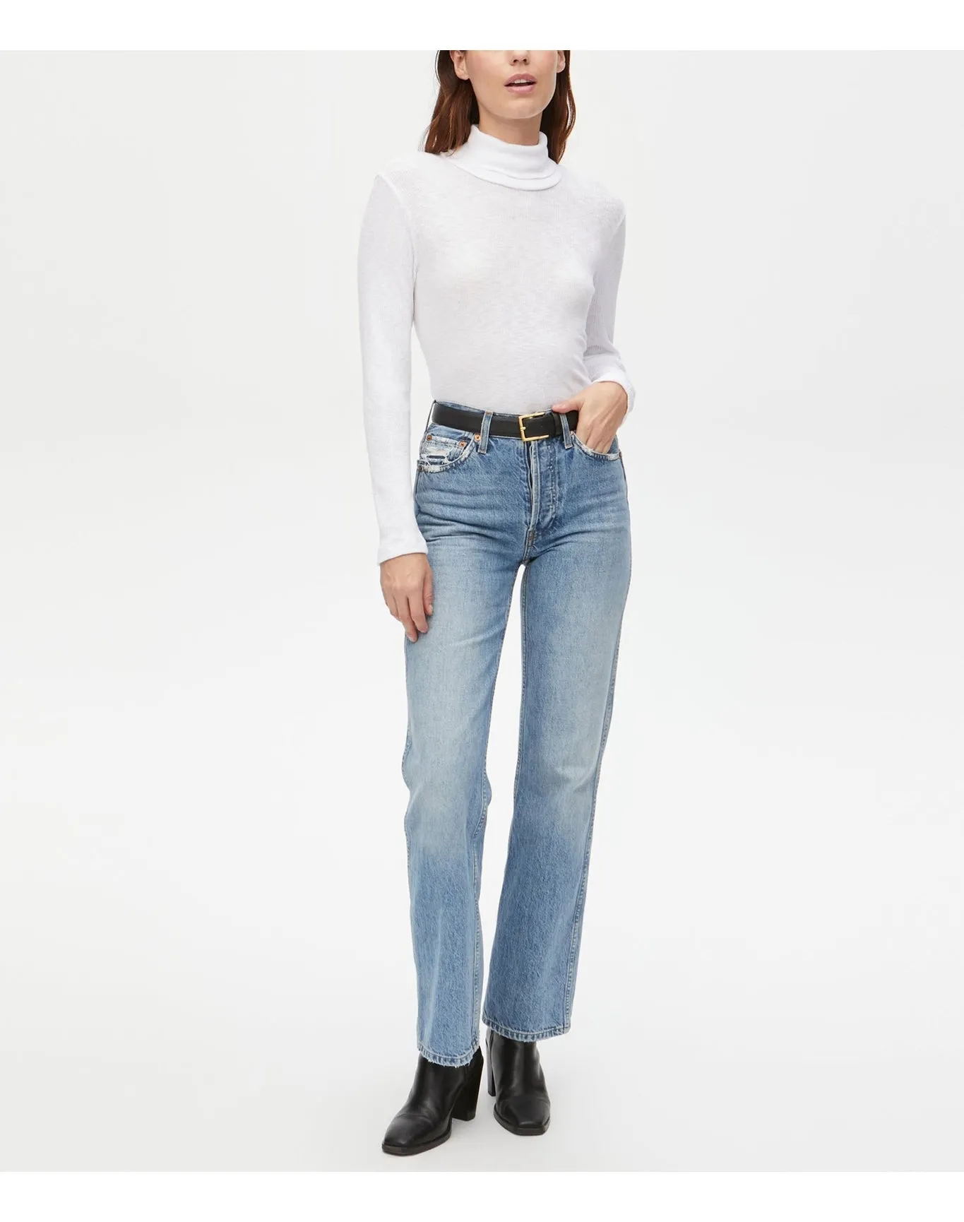 Bell Ribbed Turtleneck Tee | White MICHAEL STARS