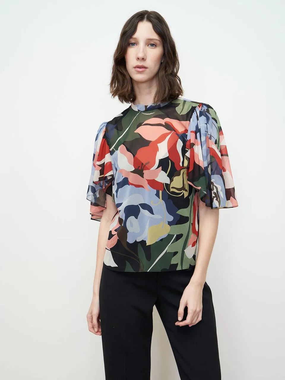 Botanical Garden Mock Neck Blouse | Black Combo REBECCA TAYLOR