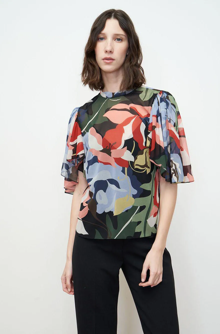 Botanical Garden Mock Neck Blouse | Black Combo REBECCA TAYLOR