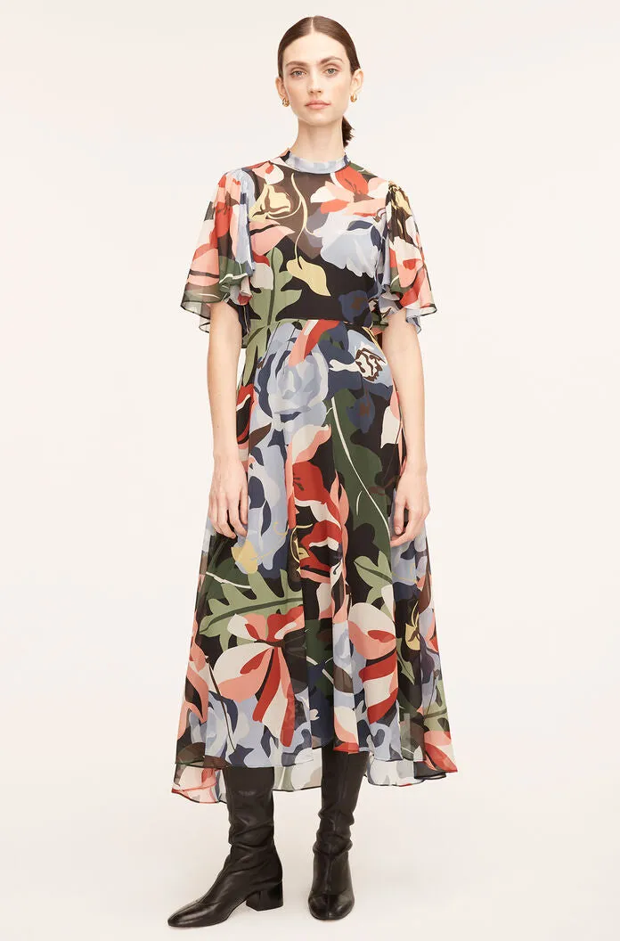 Botanical Garden Silk Flutter Sleeve Dress | Botanical Garden Black Combo REBECCA TAYLOR