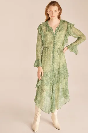 Chiffon Shirt Dress | Guipure Forest Green Combo REBECCA TAYLOR