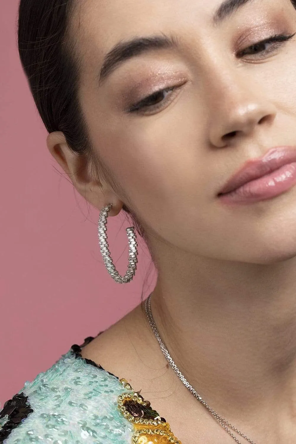 Diamond Baguette Hoops - 45m