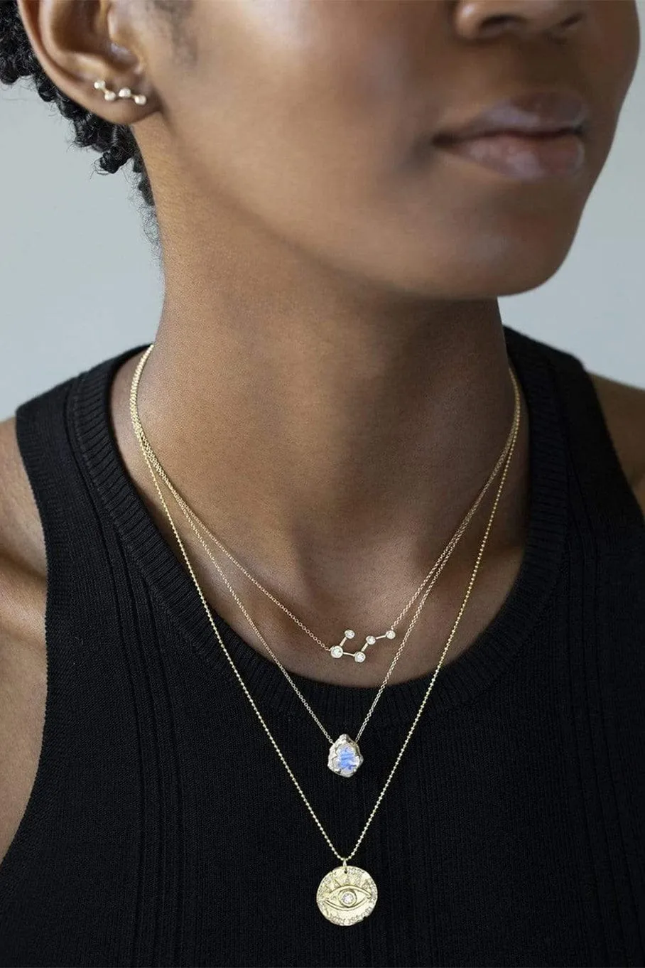 Diamond Eye of Protection Coin Pendant Necklace