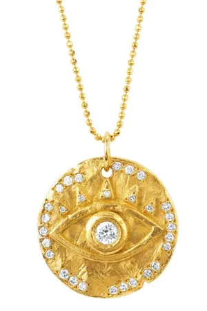 Diamond Eye of Protection Coin Pendant Necklace