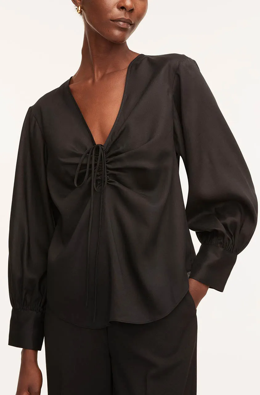 Drawstring Long Sleeve Blouse | Black REBECCA TAYLOR