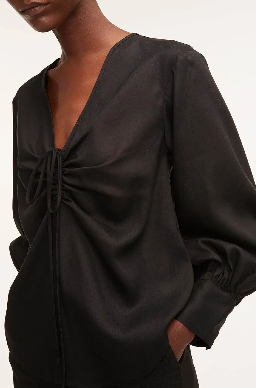 Drawstring Long Sleeve Blouse | Black REBECCA TAYLOR