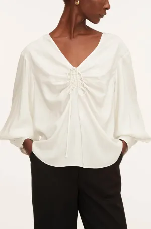 Drawstring Long Sleeve Blouse | Snow REBECCA TAYLOR