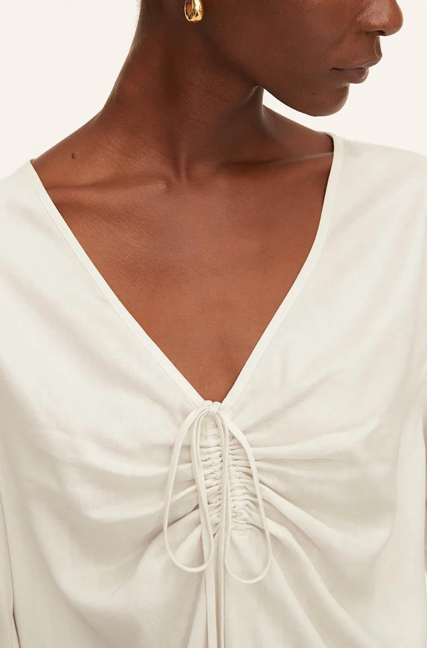 Drawstring Long Sleeve Blouse | Snow REBECCA TAYLOR