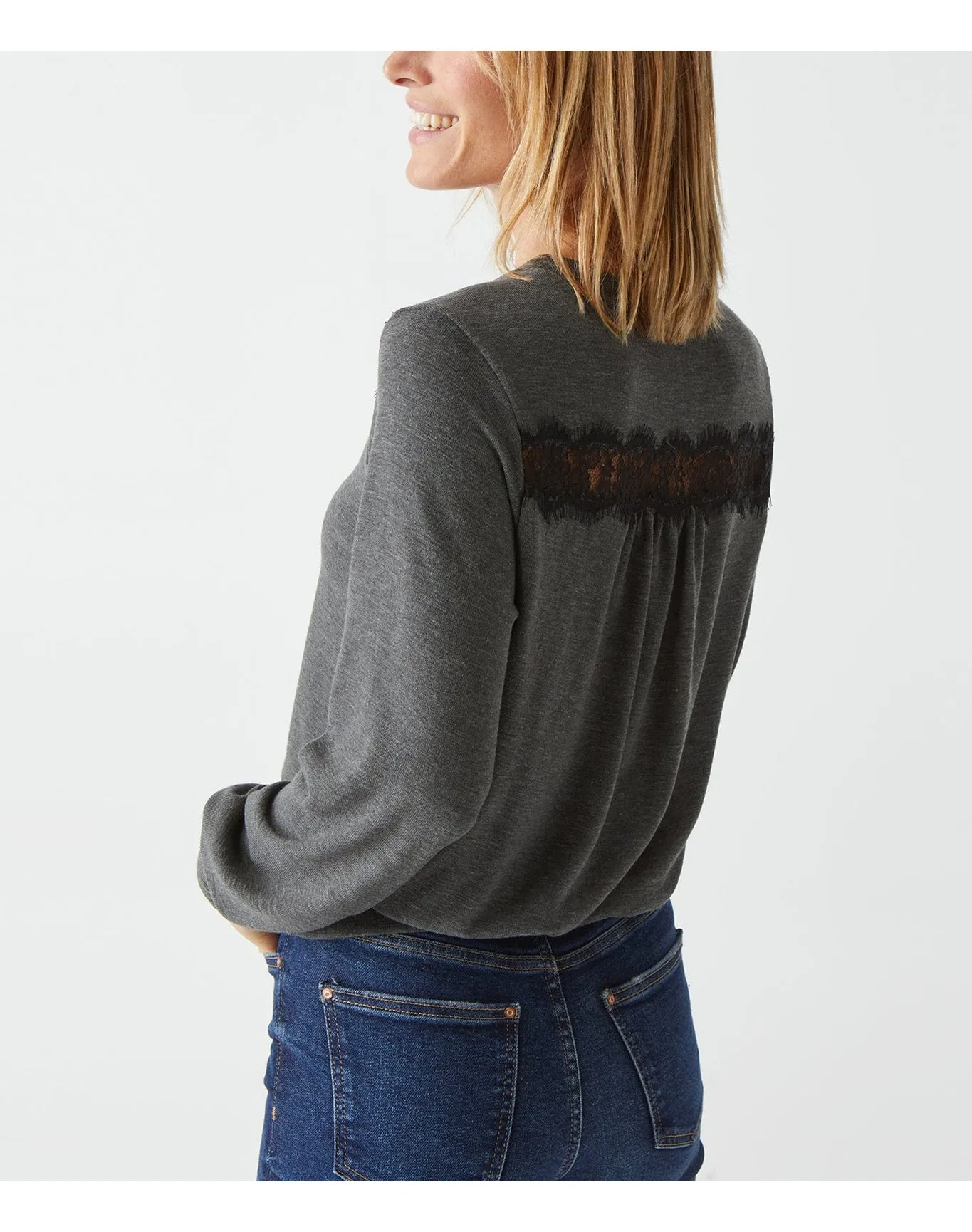 Esther Lace Trim Top | Charcoal MICHAEL STARS