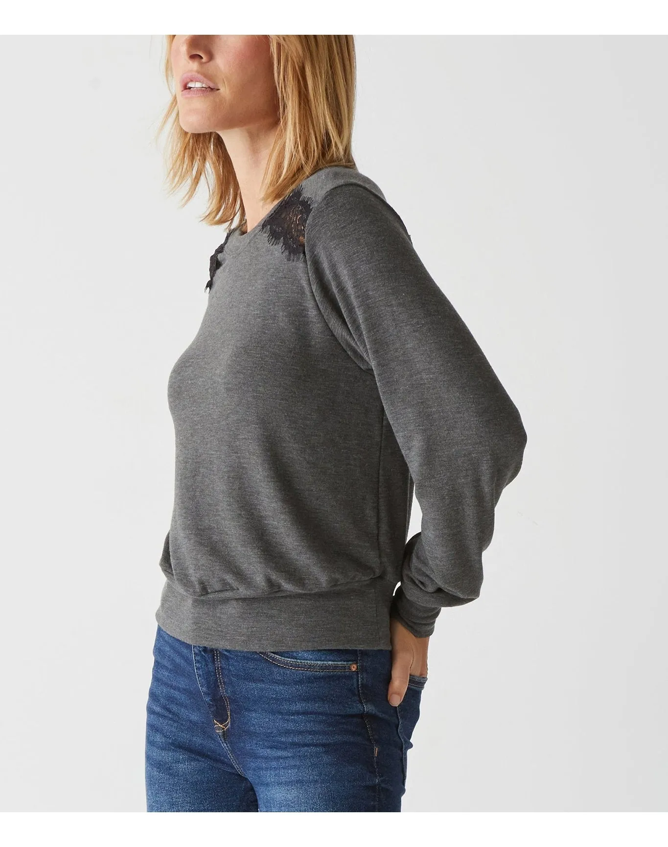 Esther Lace Trim Top | Charcoal MICHAEL STARS