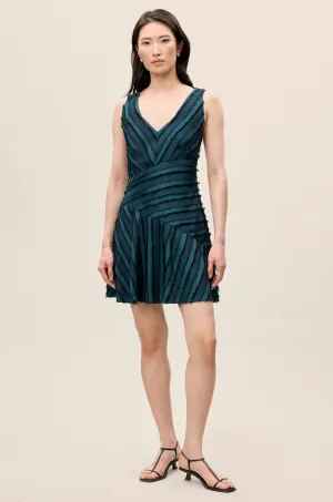 Eyelash Mini Dress | Green/Navy REBECCA TAYLOR
