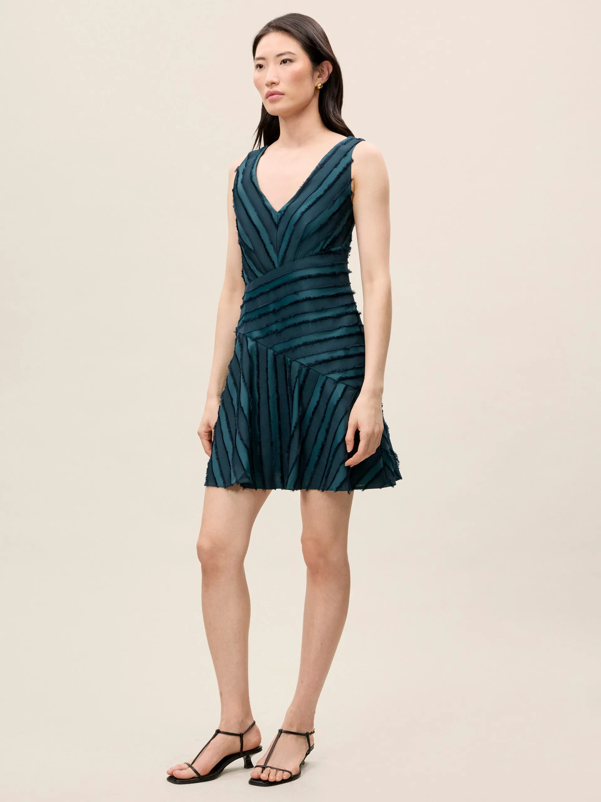 Eyelash Mini Dress | Green/Navy REBECCA TAYLOR