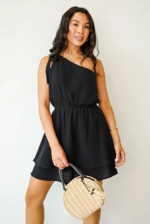 FINAL SALE - Charming Potential Black Linen One-Shoulder Mini Dress