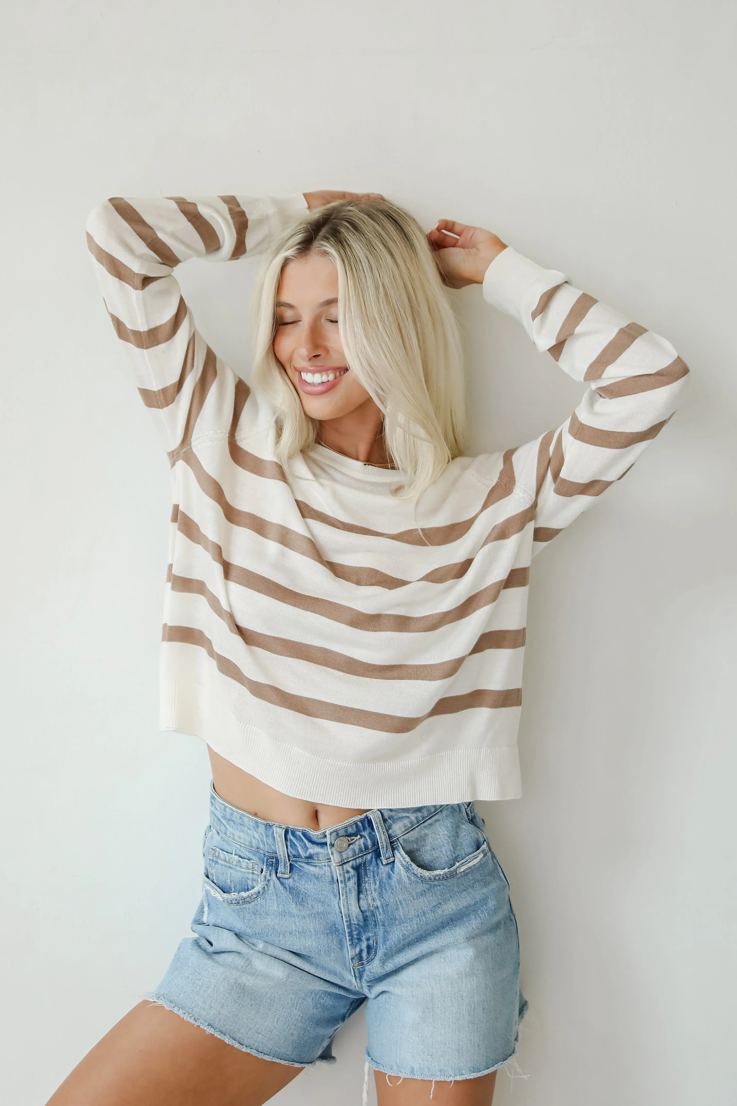 FINAL SALE - Elevated Staple Cream Striped Lightweight Knit Top