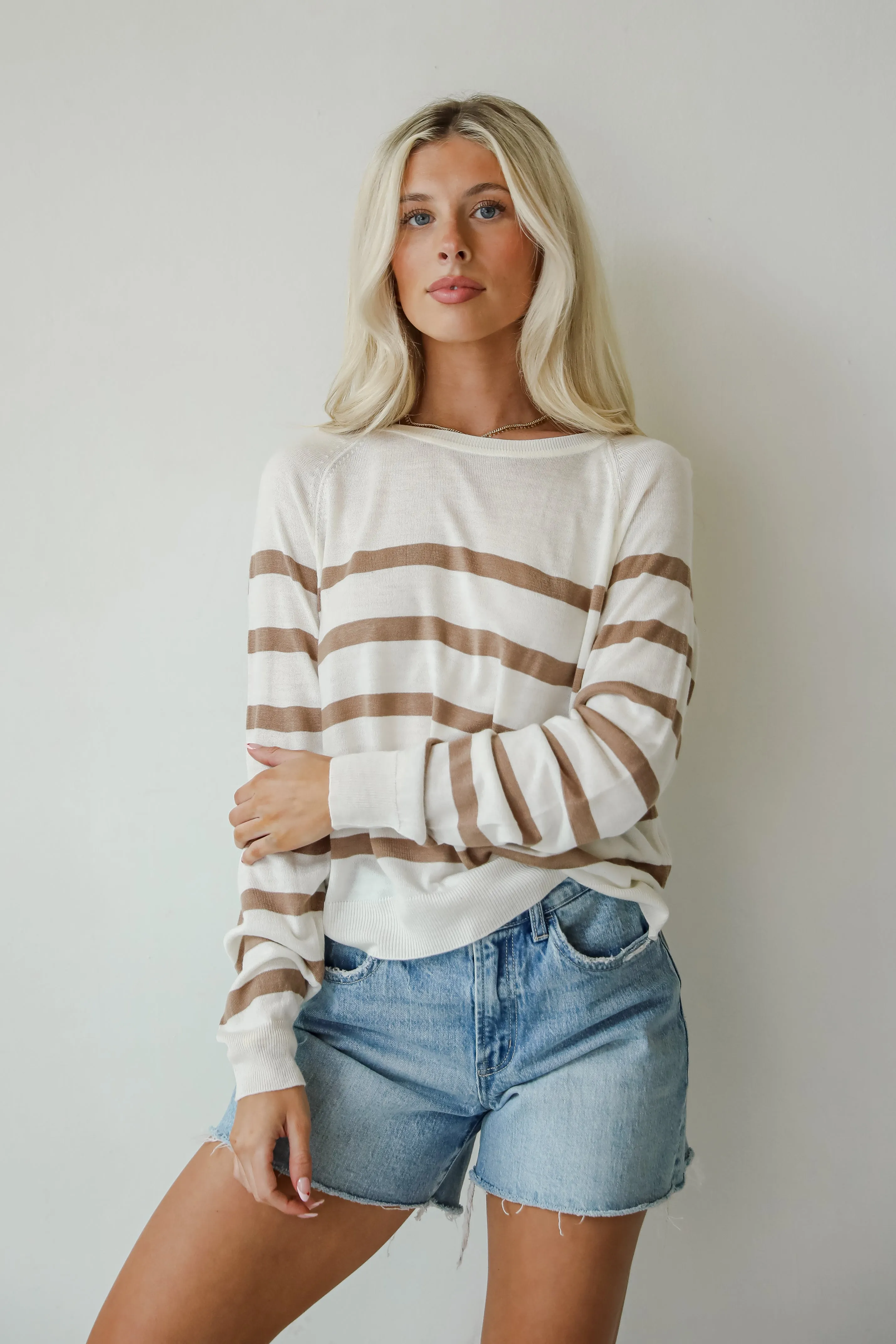 FINAL SALE - Elevated Staple Cream Striped Lightweight Knit Top