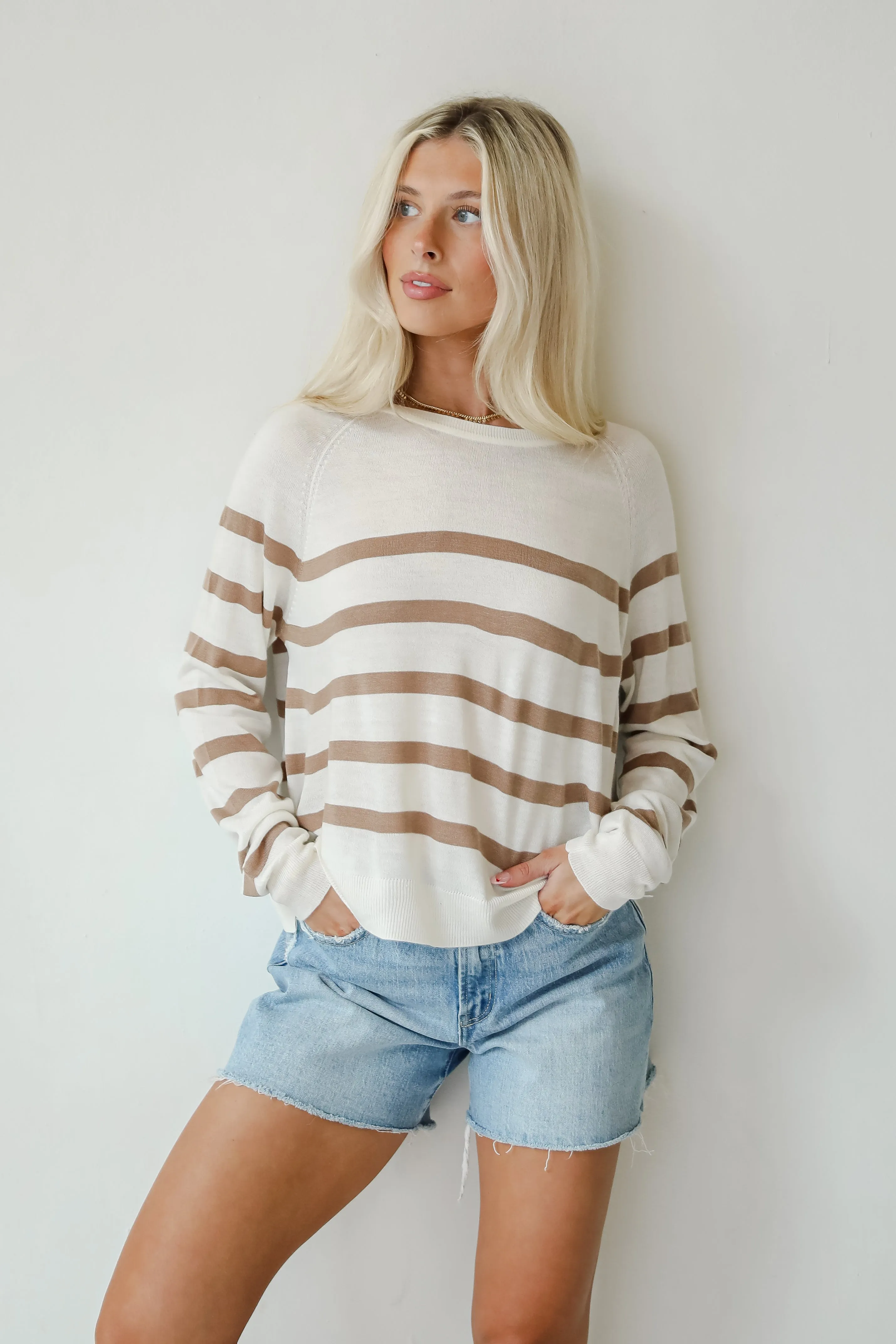 FINAL SALE - Elevated Staple Cream Striped Lightweight Knit Top