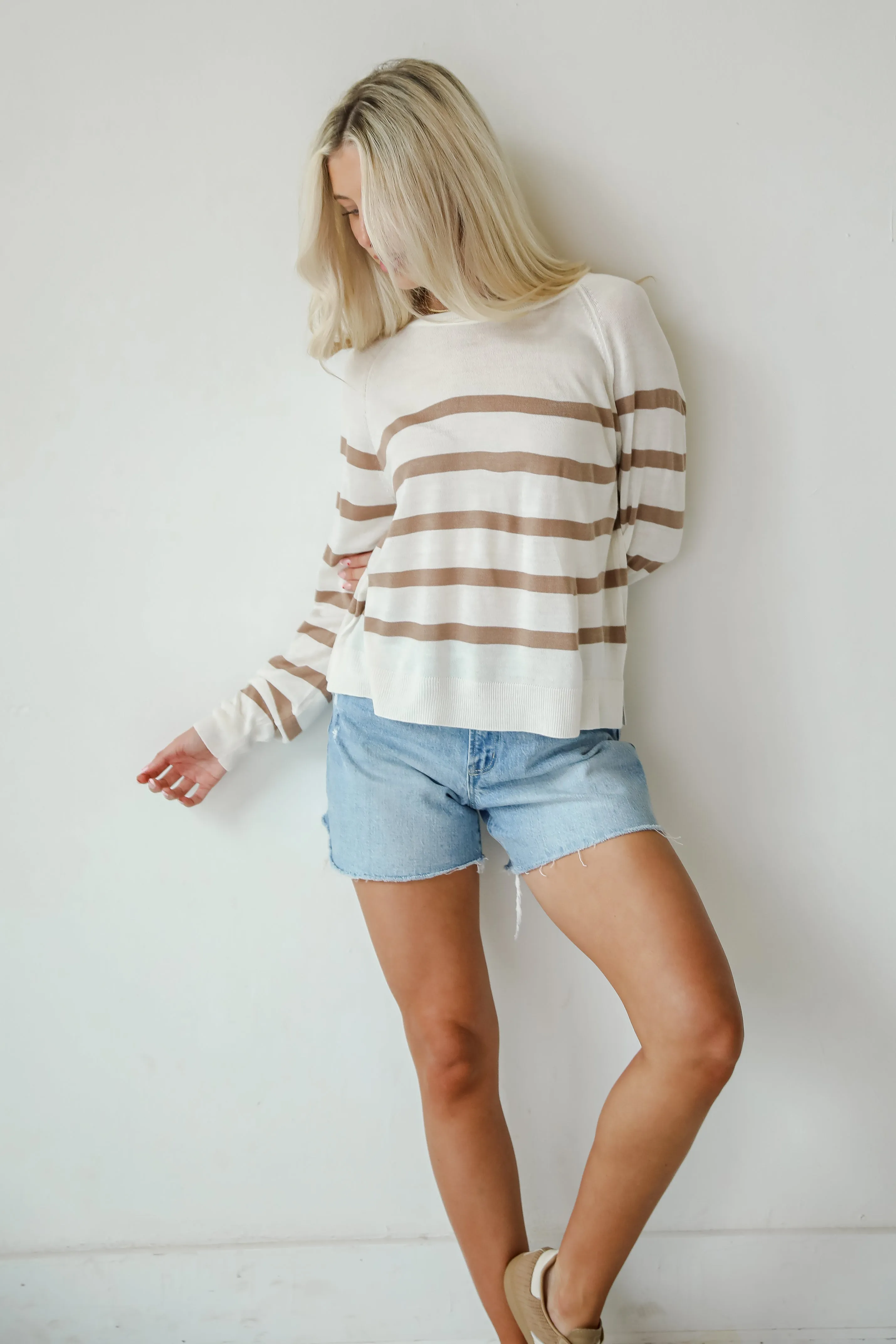 FINAL SALE - Elevated Staple Cream Striped Lightweight Knit Top