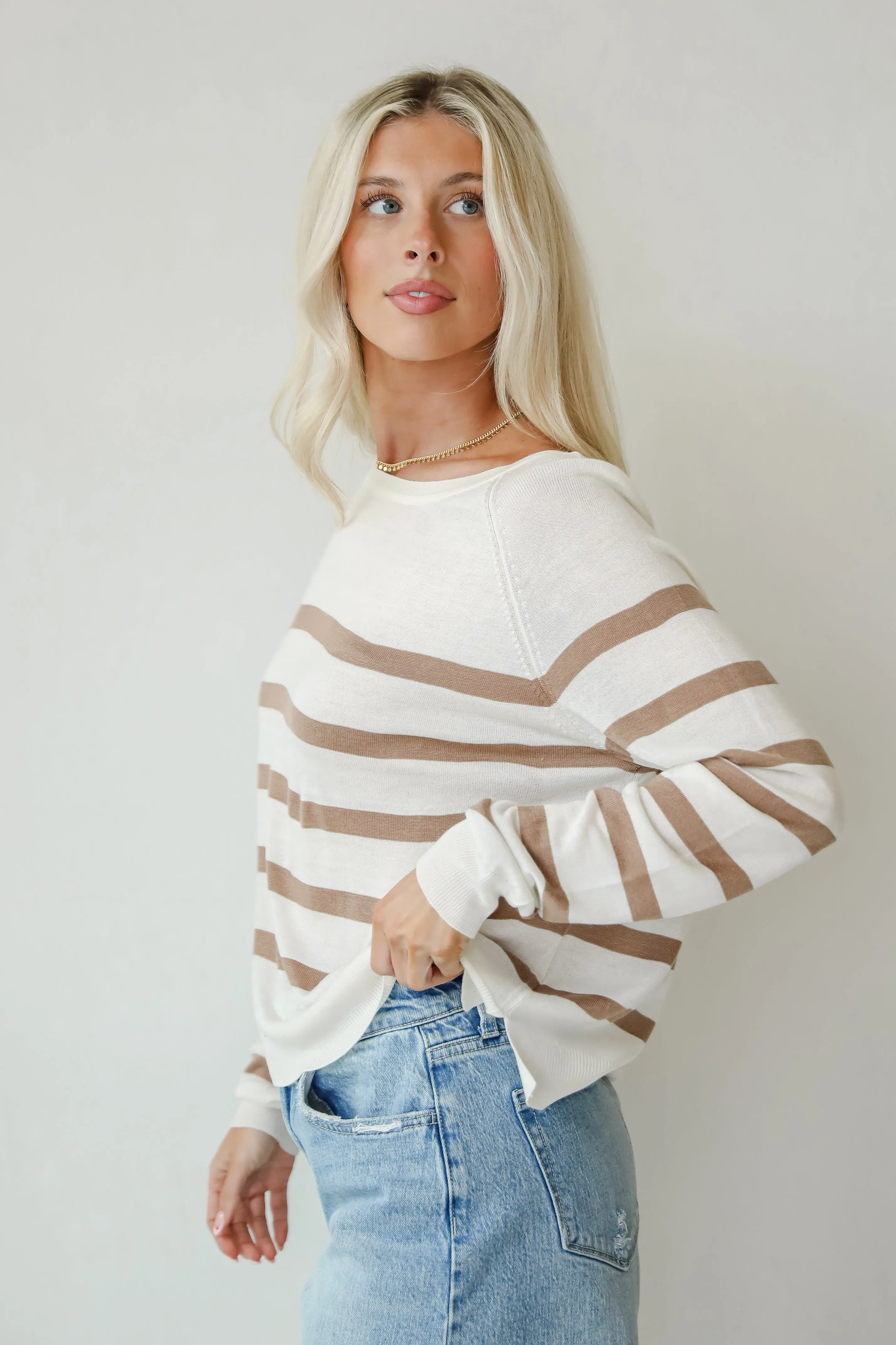 FINAL SALE - Elevated Staple Cream Striped Lightweight Knit Top