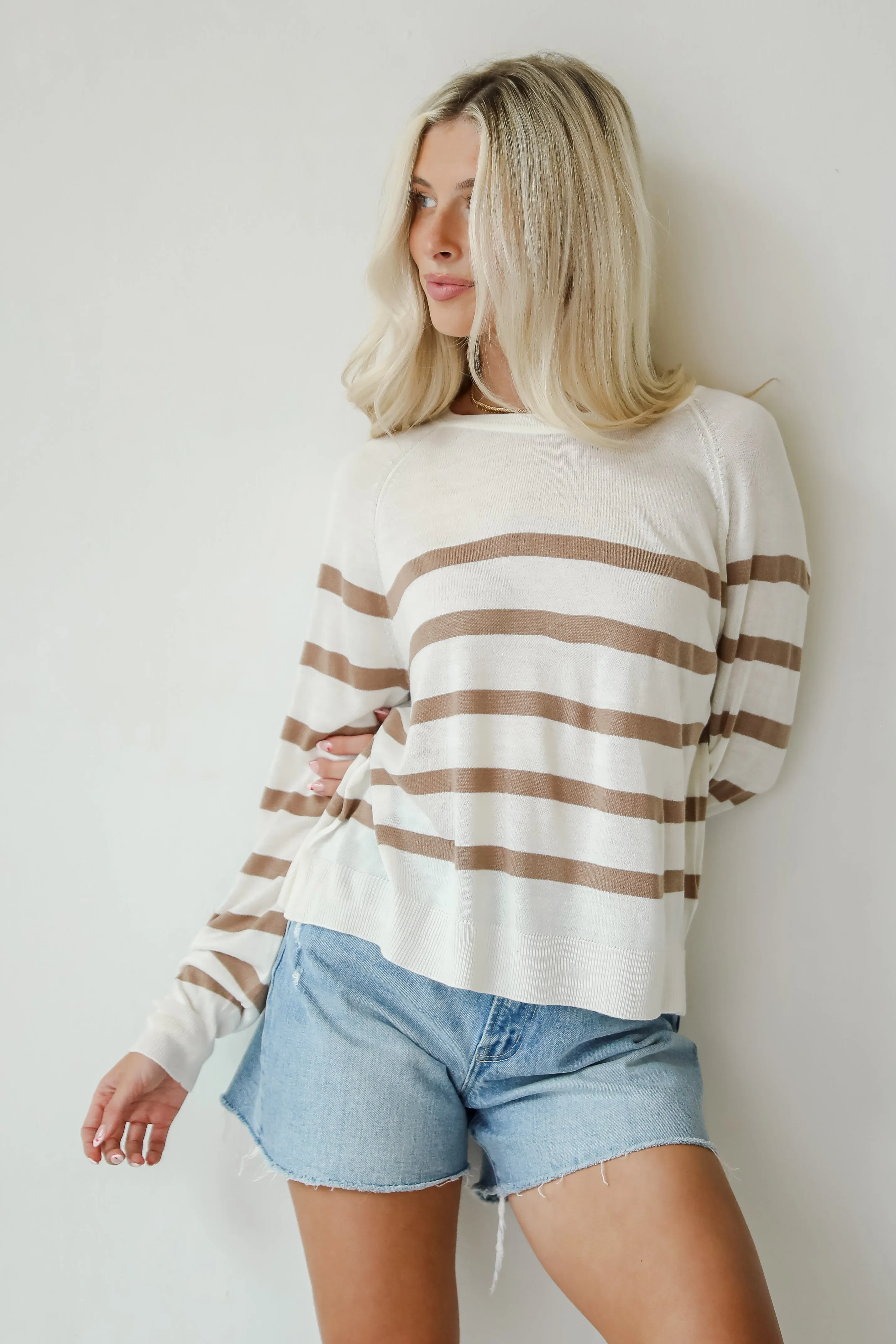 FINAL SALE - Elevated Staple Cream Striped Lightweight Knit Top