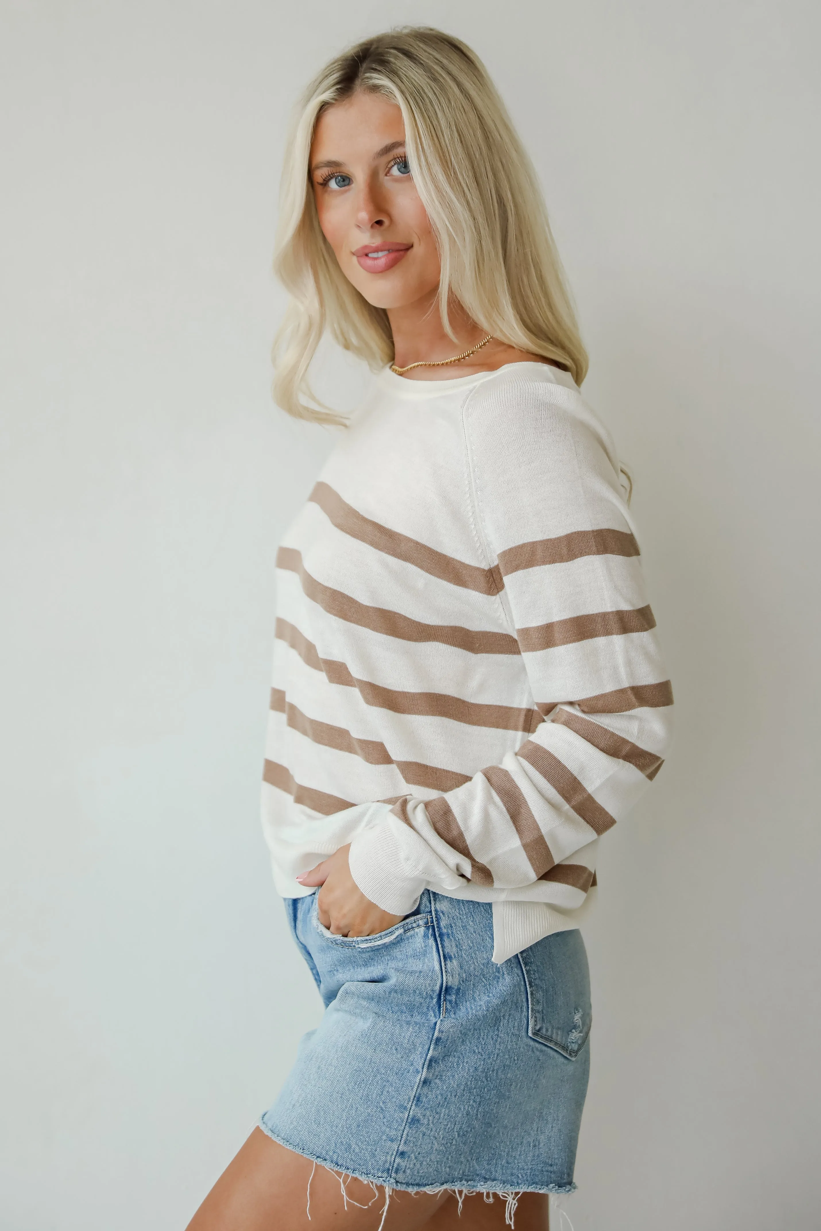 FINAL SALE - Elevated Staple Cream Striped Lightweight Knit Top
