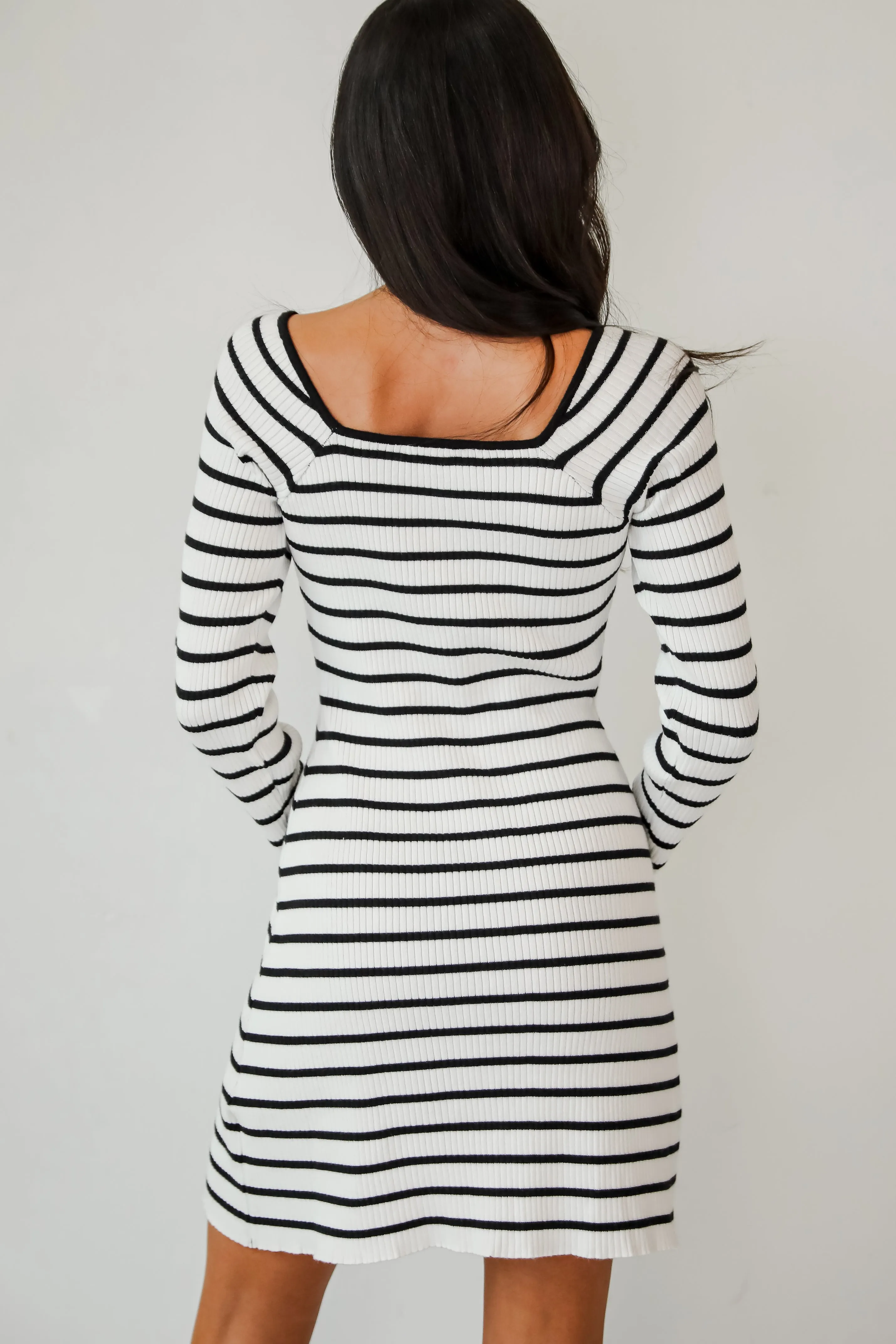 FINAL SALE - Enchanting Edge Ivory Striped Ribbed Knit Mini Dress