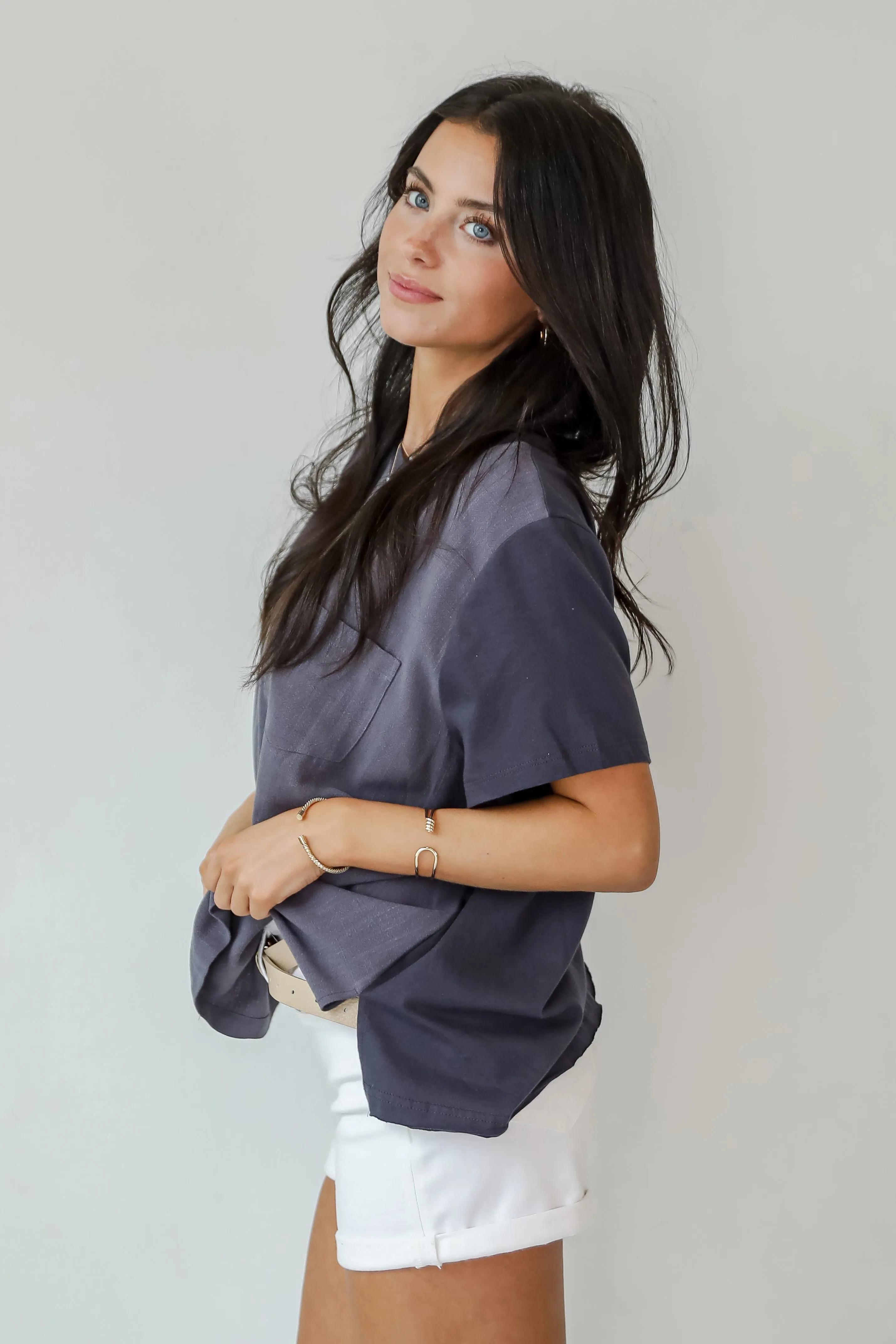 FINAL SALE - Required Style Charcoal Pocket Top