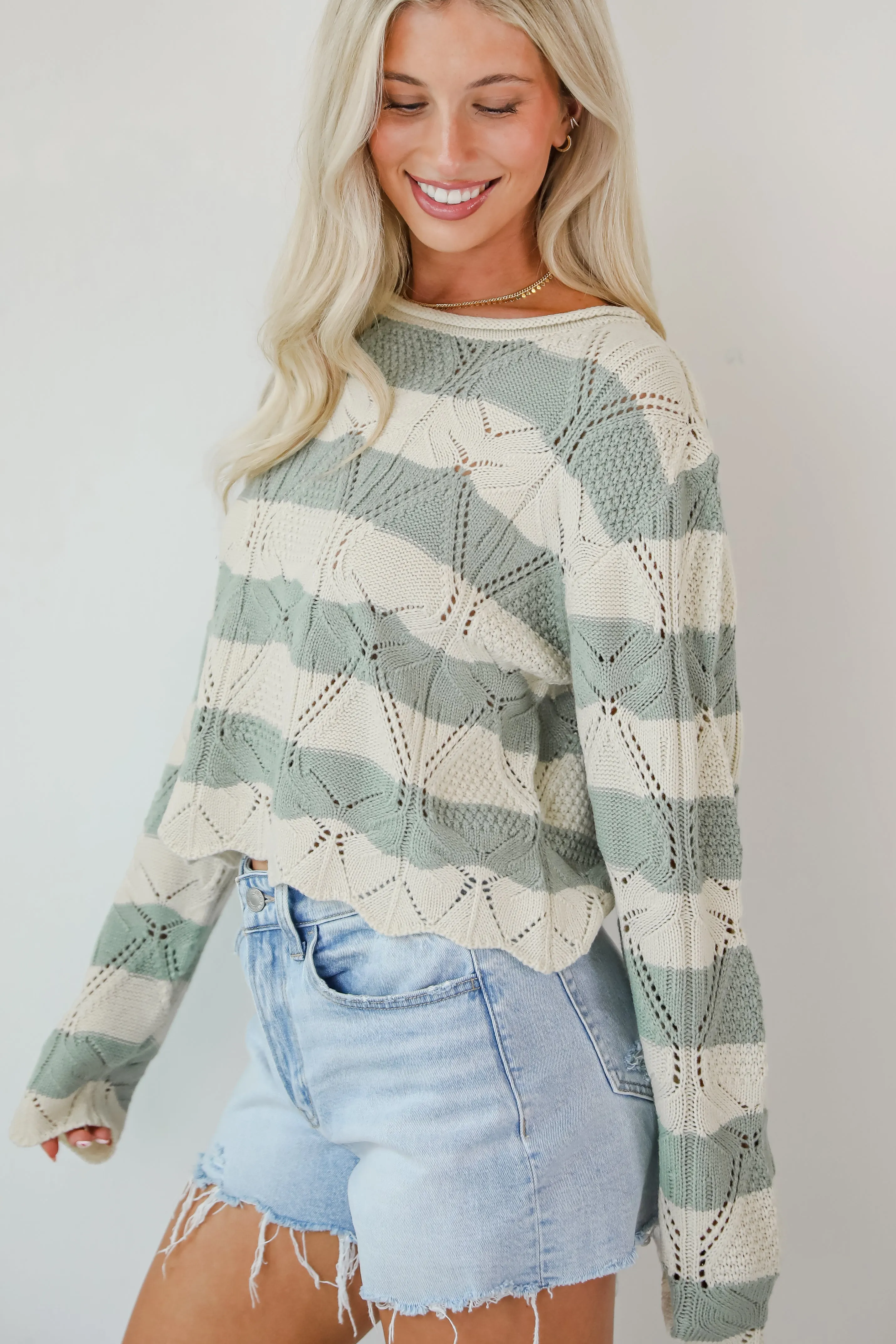 FINAL SALE - Strolls In The Sand Sage Striped Knit Top