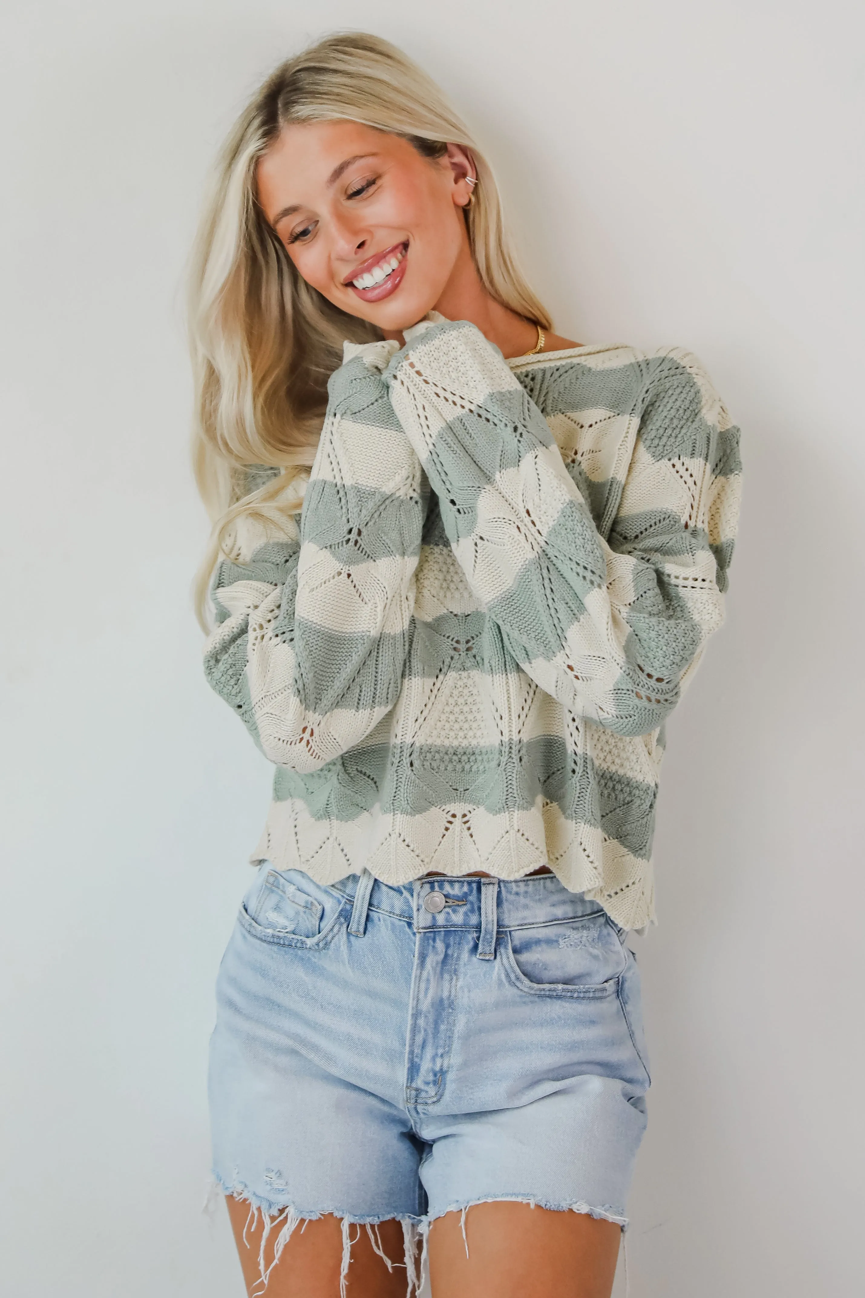 FINAL SALE - Strolls In The Sand Sage Striped Knit Top