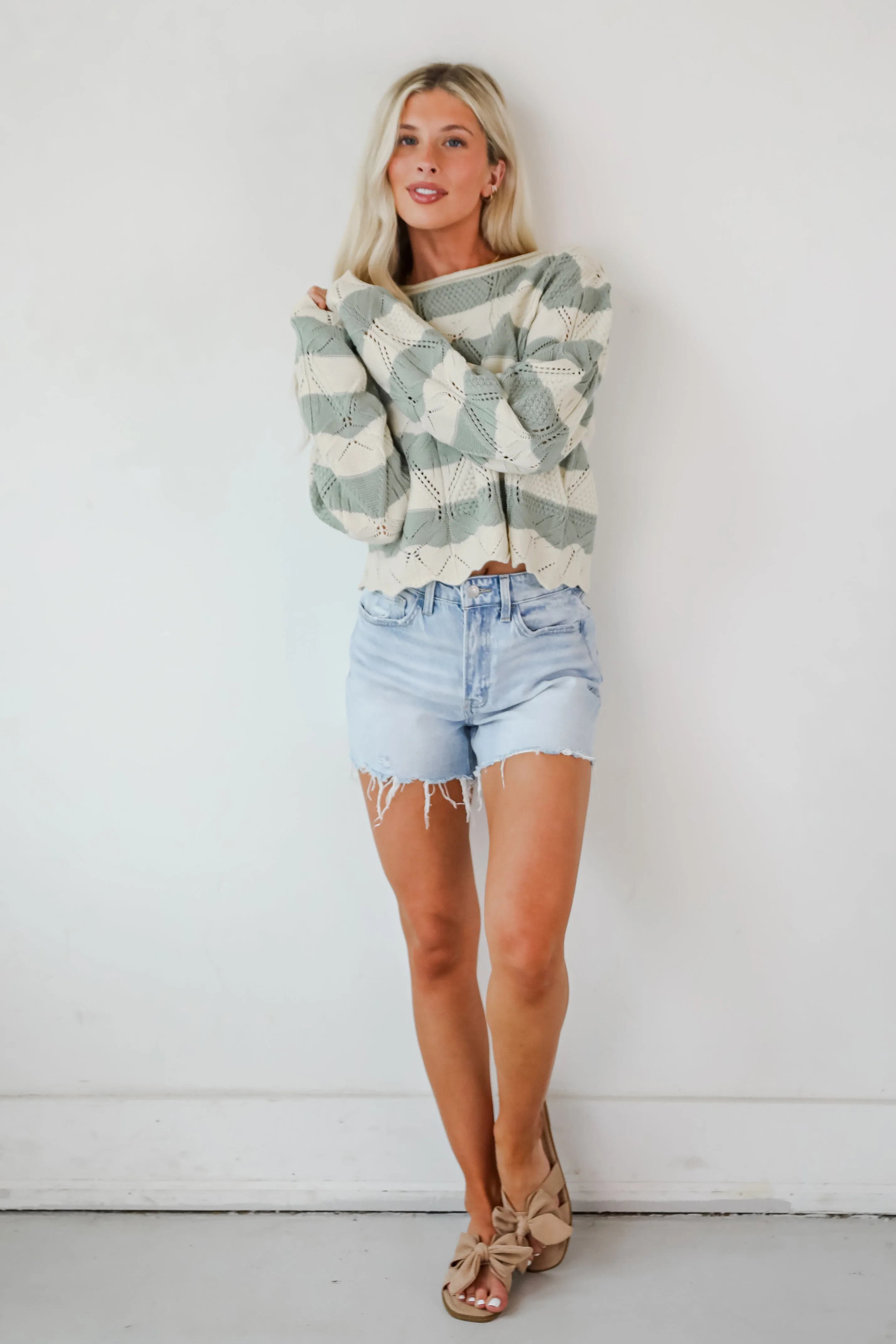 FINAL SALE - Strolls In The Sand Sage Striped Knit Top