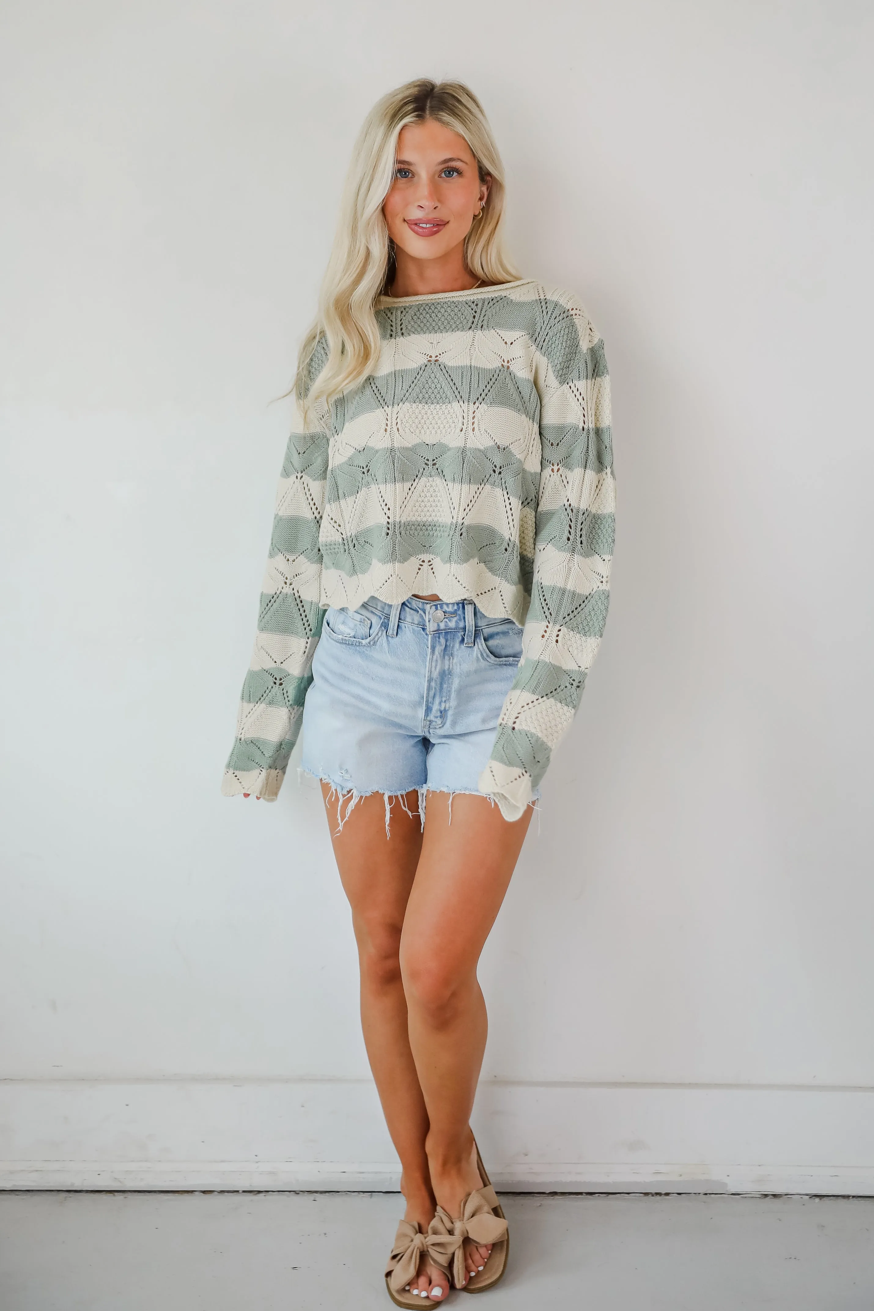 FINAL SALE - Strolls In The Sand Sage Striped Knit Top