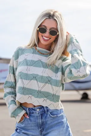 FINAL SALE - Strolls In The Sand Sage Striped Knit Top