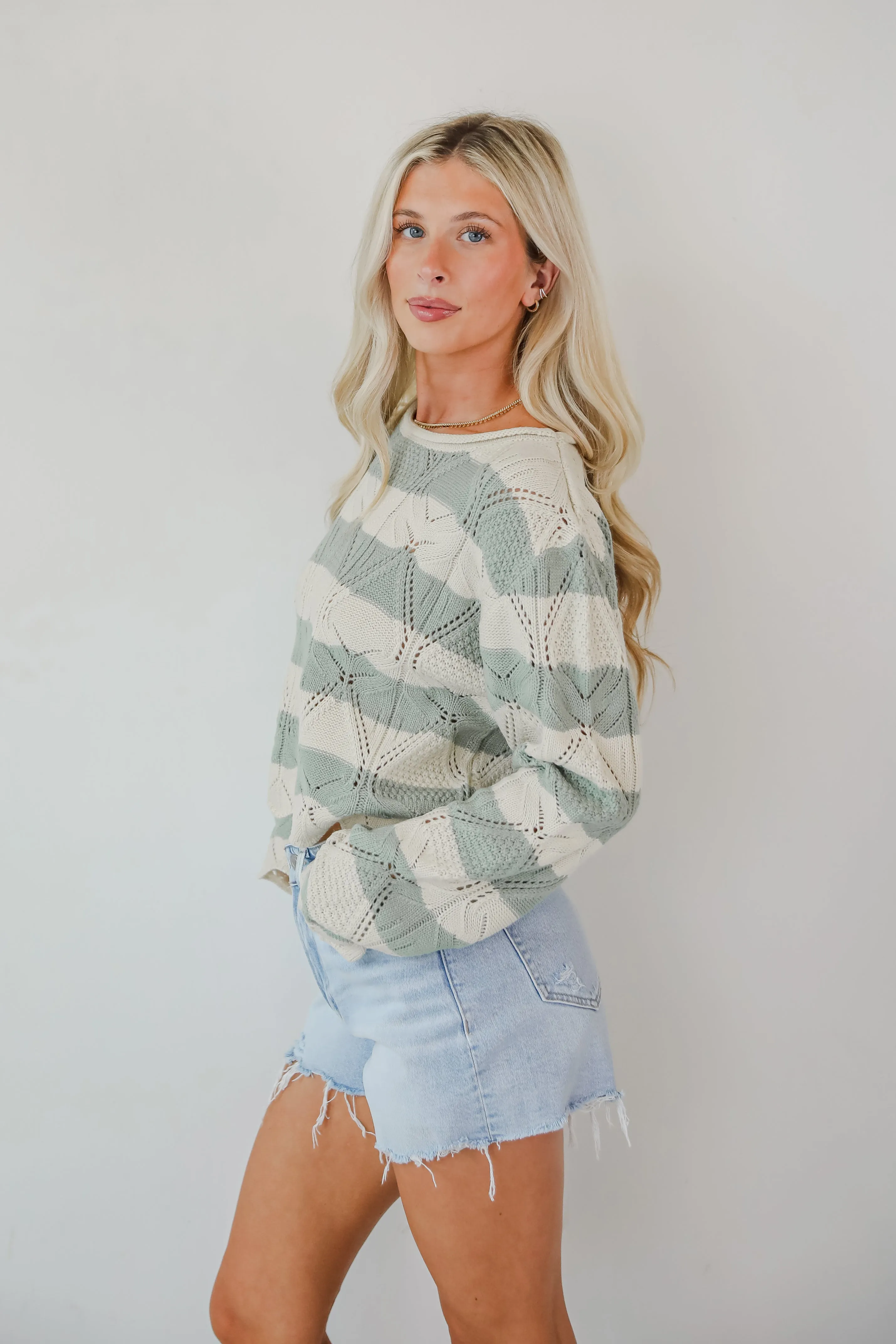 FINAL SALE - Strolls In The Sand Sage Striped Knit Top