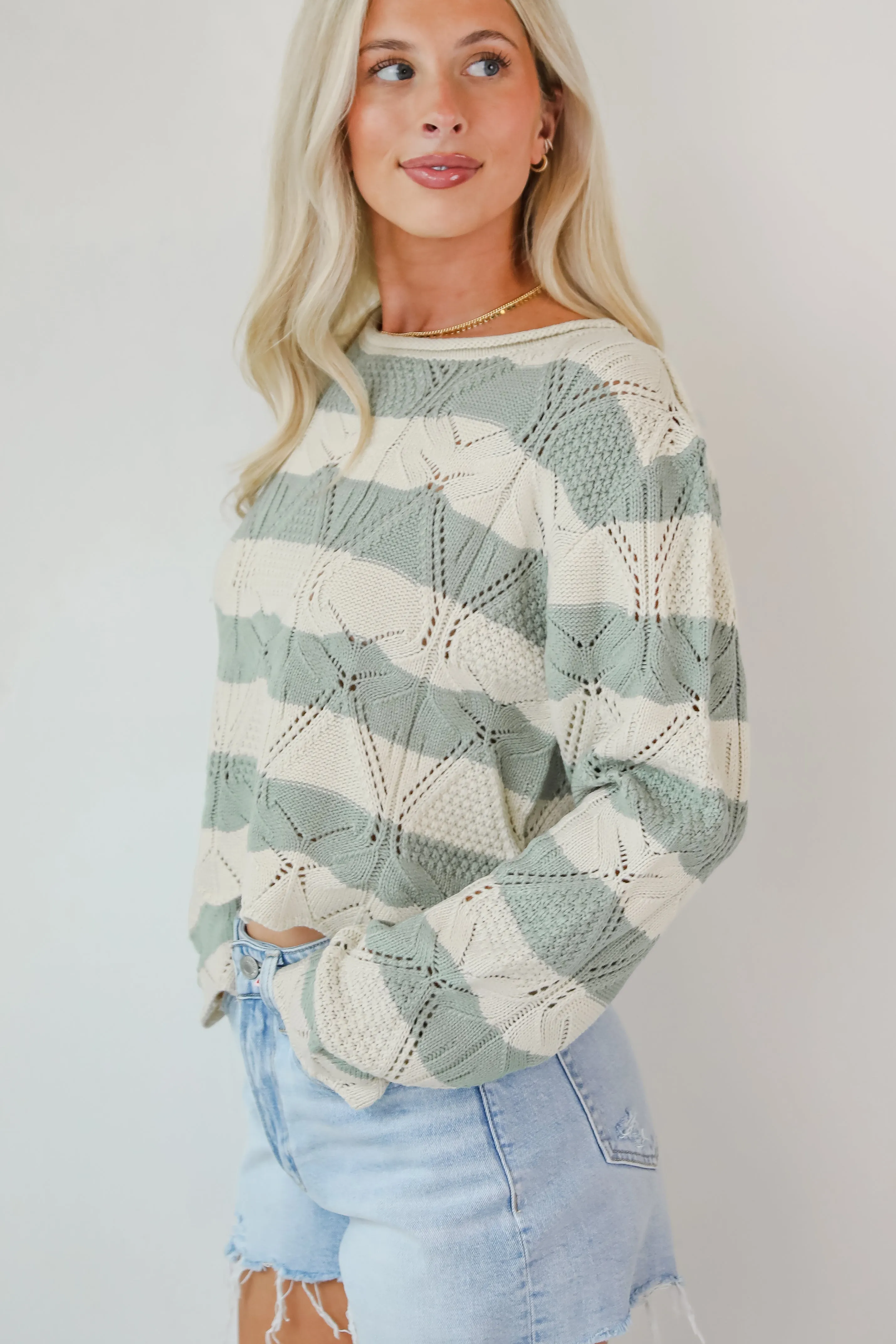 FINAL SALE - Strolls In The Sand Sage Striped Knit Top